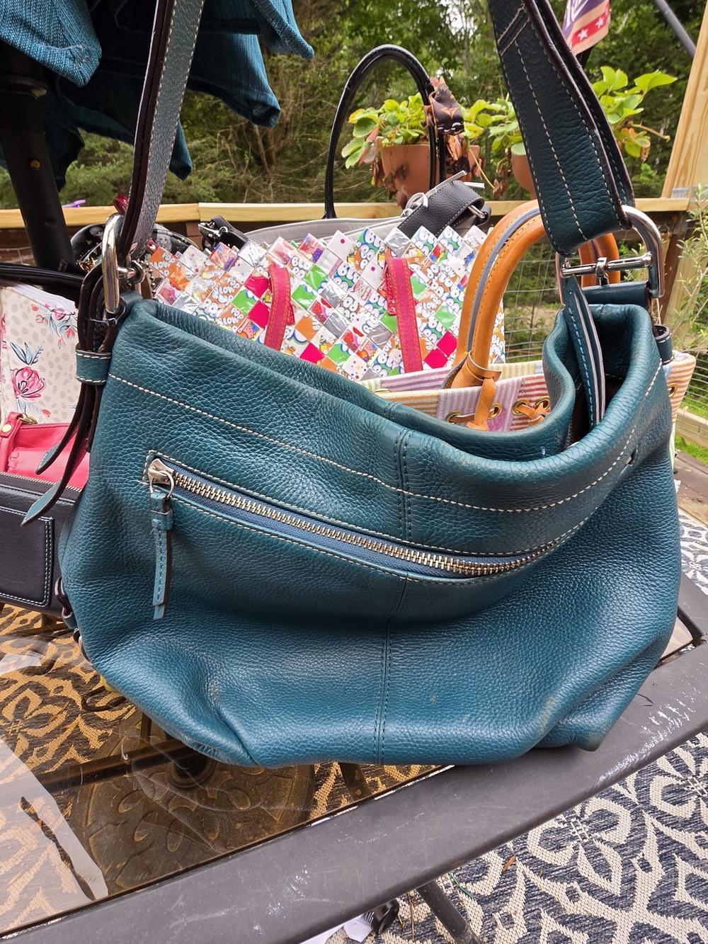 Teal COACH Pebble Leather Convertible Hobo